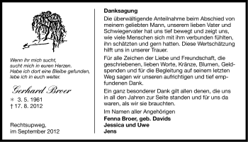 Traueranzeige von Gerhard Broer von Ostfriesischer Kurier