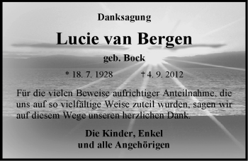 Traueranzeige von Lucie van Bergen von Ostfriesischer Kurier