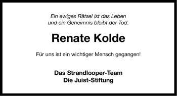 Traueranzeige von Renate Kolde von Ostfriesischer Kurier