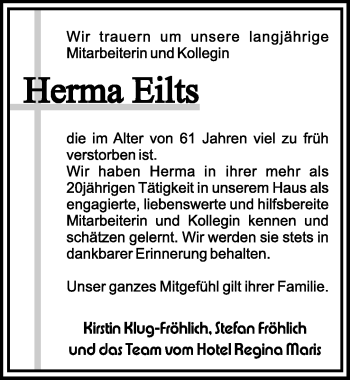 Traueranzeige von Herma Eilts von Ostfriesischer Kurier