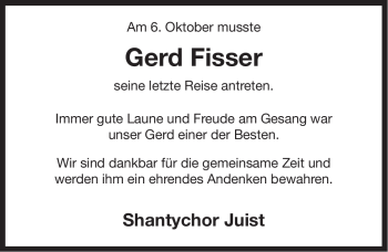 Traueranzeige von Gerd Fisser von Ostfriesischer Kurier