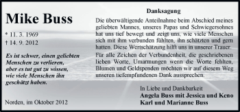 Traueranzeige von Mike Buss von Ostfriesischer Kurier