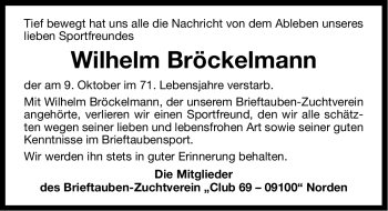 Traueranzeige von Wilhelm Bröckelmann von Ostfriesischer Kurier