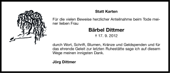 Traueranzeige von Bärbel Dittmer von Ostfriesischer Kurier