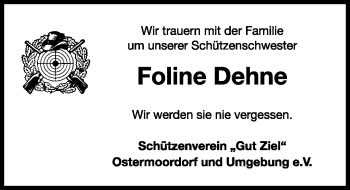 Traueranzeige von Foline Dehne von Ostfriesischer Kurier