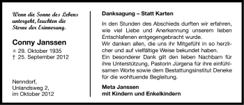 Traueranzeige von Conny Janssen von Ostfriesischer Kurier
