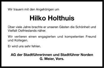 Traueranzeige von Hilko Holthuis von Ostfriesischer Kurier