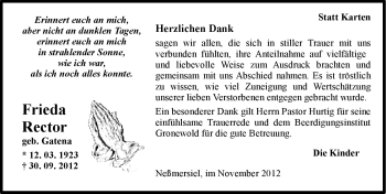 Traueranzeige von Frieda Rector von Ostfriesischer Kurier