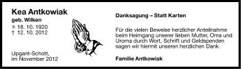 Traueranzeige von Kea Antkowiak von Ostfriesischer Kurier