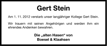 Traueranzeige von Gert Stein von Ostfriesischer Kurier