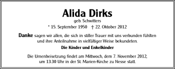 Traueranzeige von Alida Dirks von Ostfriesischer Kurier