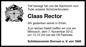 Traueranzeige von Claas Rector von Ostfriesischer Kurier
