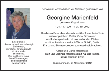 Traueranzeige von Georgine Marienfeld von Ostfriesischer Kurier
