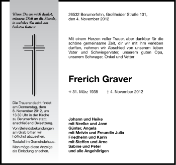 Traueranzeige von Frerich Graver von Ostfriesischer Kurier