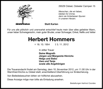 Traueranzeige von Herbert Hommers von Ostfriesischer Kurier