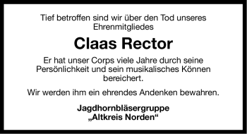 Traueranzeige von Claas Rector von Ostfriesischer Kurier