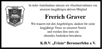 Traueranzeige von Frerich Graver von Ostfriesischer Kurier
