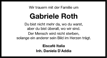 Traueranzeige von Gabriele Roth von Ostfriesischer Kurier