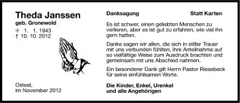Traueranzeige von Theda Janssen von Ostfriesischer Kurier