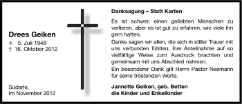 Traueranzeige von Drees Geiken von Ostfriesischer Kurier