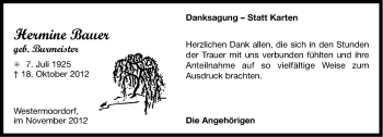 Traueranzeige von Hermine Bauer von Ostfriesischer Kurier