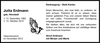 Traueranzeige von Jutta Erdmann von Ostfriesischer Kurier