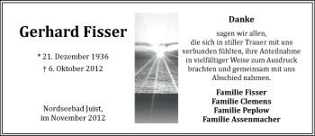 Traueranzeige von Gerhard Fisser von Ostfriesischer Kurier