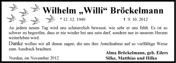 Traueranzeige von Wilhelm Bröckelmann von Ostfriesischer Kurier