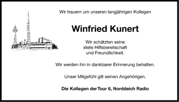 Traueranzeige von Winfried Kunert von Ostfriesischer Kurier