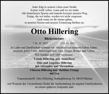 Traueranzeige von Otto Hillering von Ostfriesischer Kurier