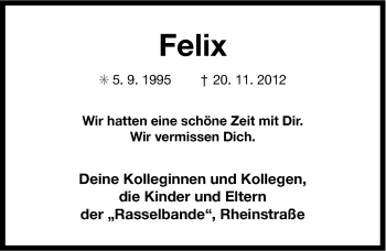 Traueranzeige von Felix . von Ostfriesischer Kurier