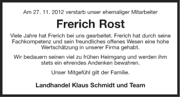 Traueranzeige von Frerich Rost von Ostfriesischer Kurier