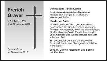 Traueranzeige von Frerich Graver von Ostfriesischer Kurier