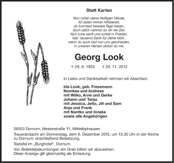 Traueranzeige von Georg Look von Ostfriesischer Kurier
