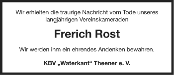 Traueranzeige von Frerich Rost von Ostfriesischer Kurier