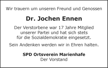 Traueranzeige von Jochen Ennen von Ostfriesischer Kurier