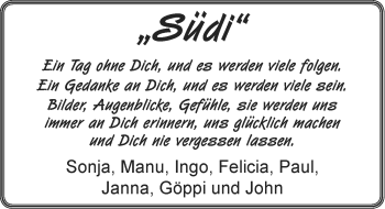 Traueranzeige von Südi  von Ostfriesischer Kurier