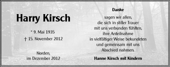 Traueranzeige von Harry Kirsch von Ostfriesischer Kurier