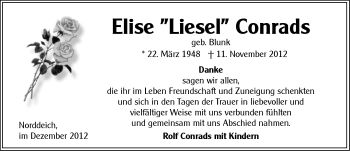 Traueranzeige von Elise Conrads von Ostfriesischer Kurier