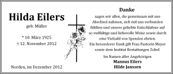 Traueranzeige von Hilda Eilers von Ostfriesischer Kurier