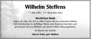Traueranzeige von Wilhelm Steffens von Ostfriesischer Kurier