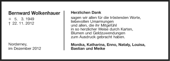 Traueranzeige von Bernward Wolkenhauer von Ostfriesischer Kurier