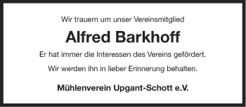 Traueranzeige von Alfred Barkhoff von Ostfriesischer Kurier