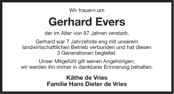 Traueranzeige von Gerhard Evers von Ostfriesischer Kurier