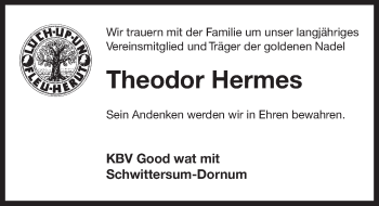 Traueranzeige von Theodor Hermes von Ostfriesischer Kurier