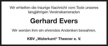 Traueranzeige von Gerhard Evers von Ostfriesischer Kurier