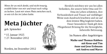 Traueranzeige von Meta Jüchter von Ostfriesischer Kurier