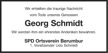 Traueranzeige von Georg Schmidt von Ostfriesischer Kurier