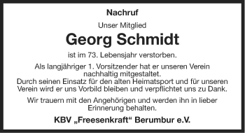Traueranzeige von Georg Schmidt von Ostfriesischer Kurier