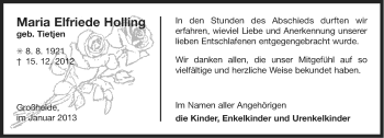 Traueranzeige von Maria Elfriede Holling von Ostfriesischer Kurier